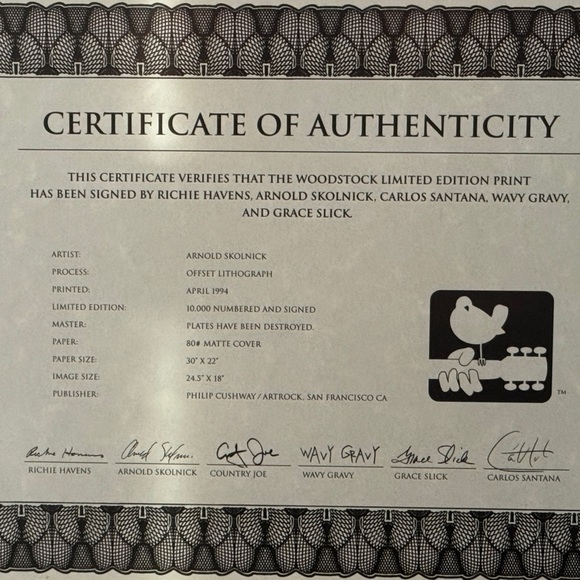 Woodstock Music & Art Festival Poster. Framed with authentic certificate. - Picture 5 of 6